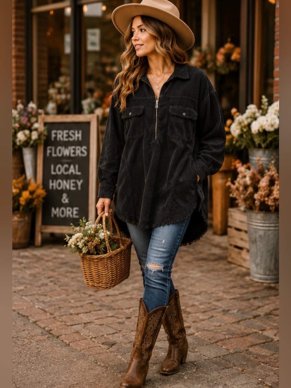 Aerie 🖤 OFFLINE Black Corduroy Quarter Zip Tunic Shacket NWT - Picture 2 of 7